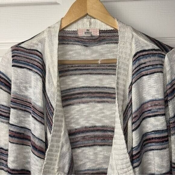 Pink Republic Multi Color Striped Open Draped Lagenlook Cardigan Sweater Medium - Picture 3 of 7